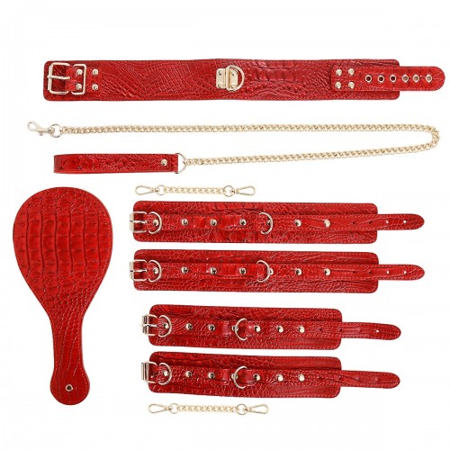 BDSM bondagekit rood pu-slangeleer look 5 delig