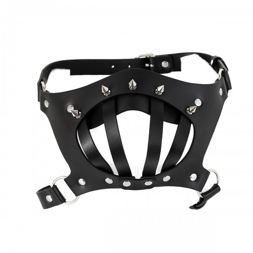 leren masker met mond opening - zwart erotisch