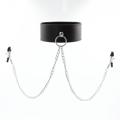 Tepelklemmen met halsband en slot - zwart