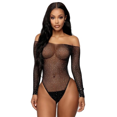 Bodysuit off-the-shoulder zwart met glitter - One Size