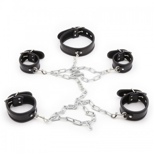 PU leren boeienset met halsband - zwart
