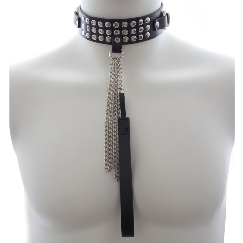 PU leren halsband met studs en riem - zwart