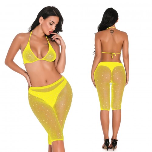 Bodystocking met glitter geel - one-size