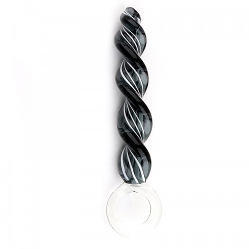 Glazen getordeerde dildo transparant zwart-wit 
