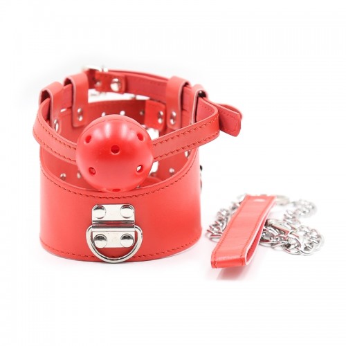 halsband ball gag riem rood