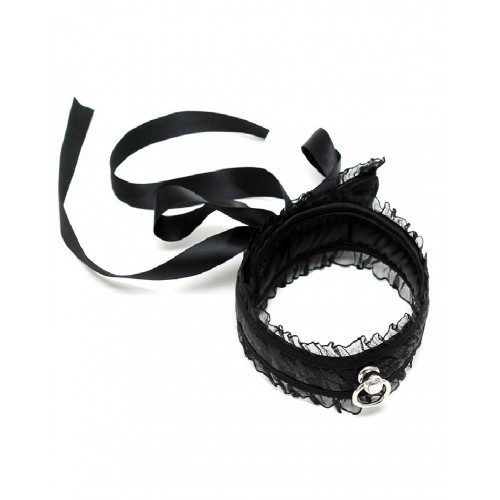 BDSM - Halsband - Satijn Kant - Zwart