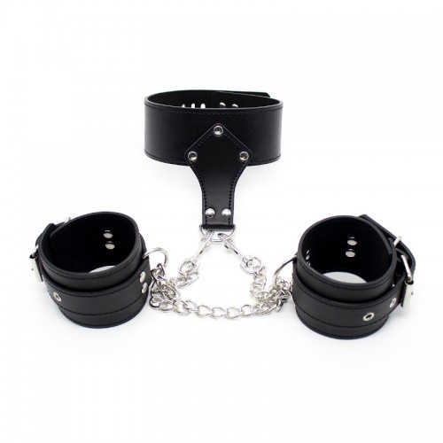 halsband met hangslot en handboeien zwart