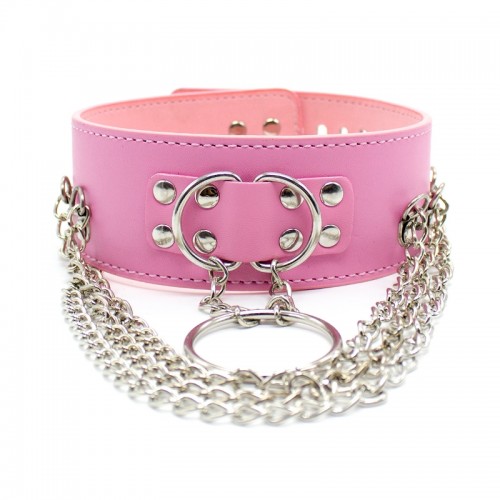 halsband met kettingen hangslot roze
