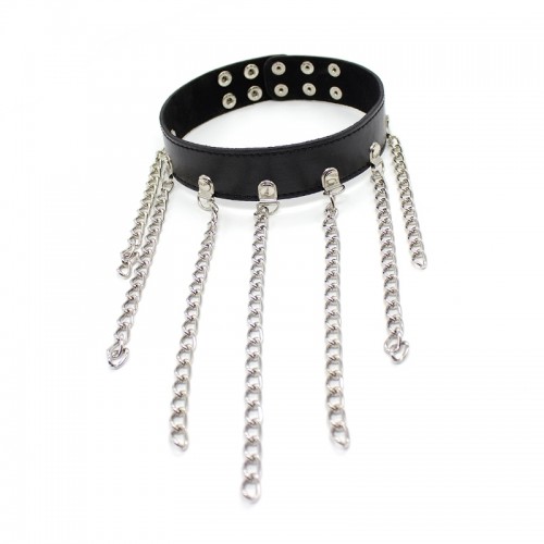 PU leren halsband met kettingen zwart