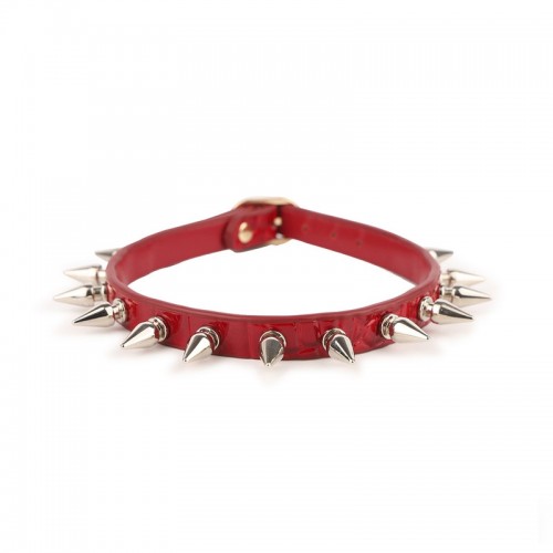 Leren halsband met spikes rood