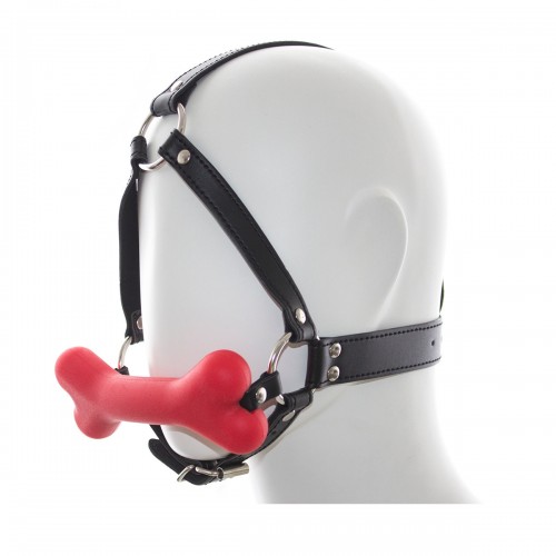 Hoofdharnas met hondenbot mondknevel - rood