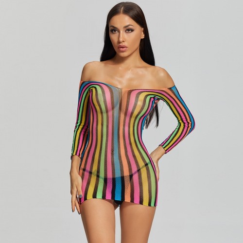 Kleurrijke mini dress met diepe rug - One size