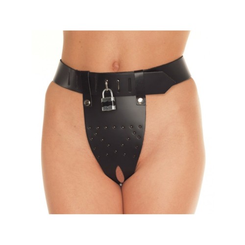Leren kuisheid slip met 2 gaten en hangslot - M/L