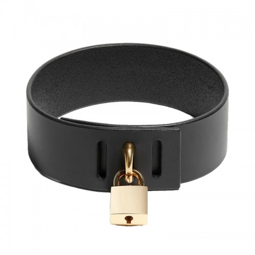 kunst lederen halsband goudkleurig hangslot