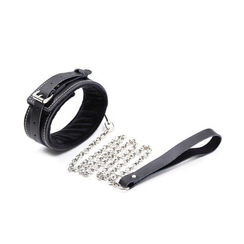 halsband met riem zwart sm