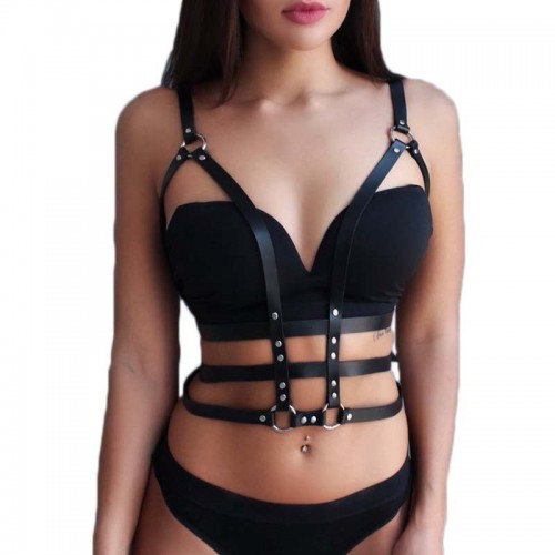 leren harnas schouderbanden studs zwart