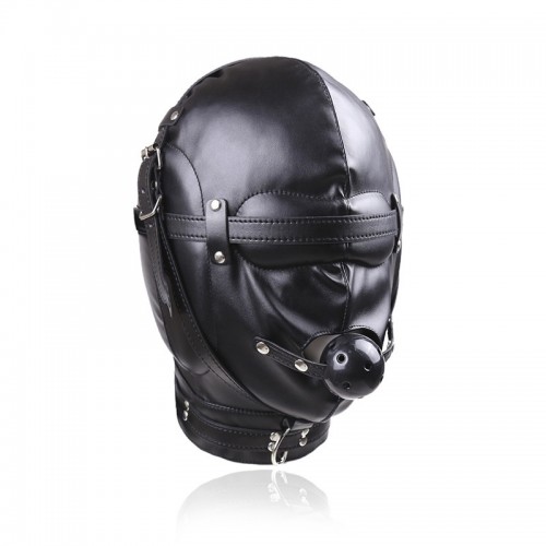 leren hoofdmasker mondknevel zwart