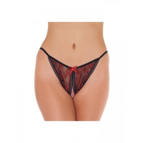 Amorable tanga met open kruis - zwart / rood