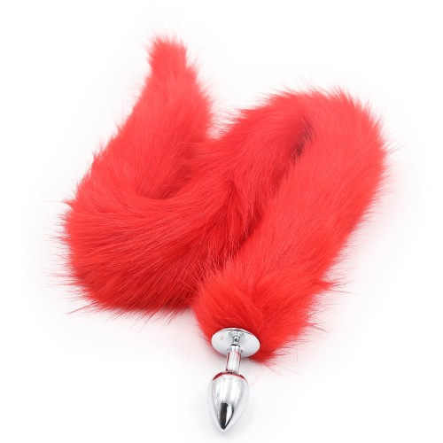 Metalen anaal plug met rode foxtail