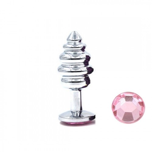 buttplug metaal zilverkleurig met roze kristal