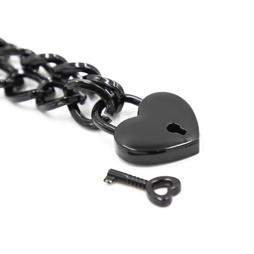 metalen zwarte bondage halsband met hartjes hangslot