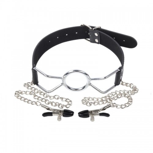 Mondkevel O-ring met ketting tepelklemmen bdsm