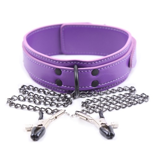 paarse halsband met tepelklemmen