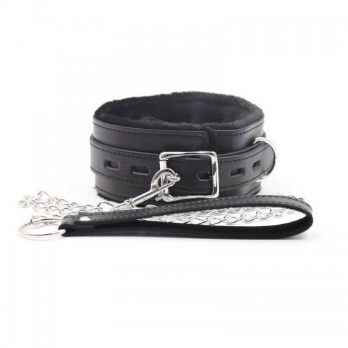 pu leren halsband bont zwart