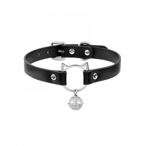 pu leren halsband katten bel zwart