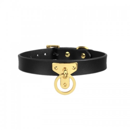 pu leren halsband met gouden ring