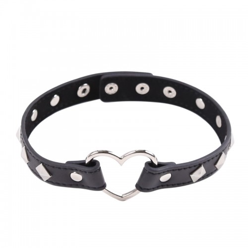 pu leren halsband hartjes gesp