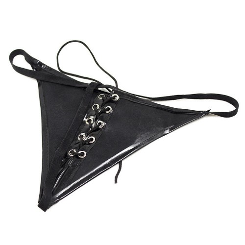 pu leren lingerie string strik zwart