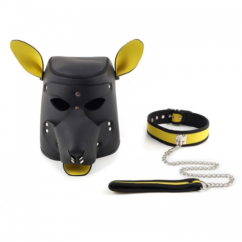 pu leren muizenmasker halsband geel