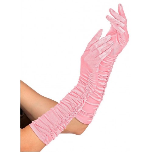 Lange roze satijnen handschoenen
