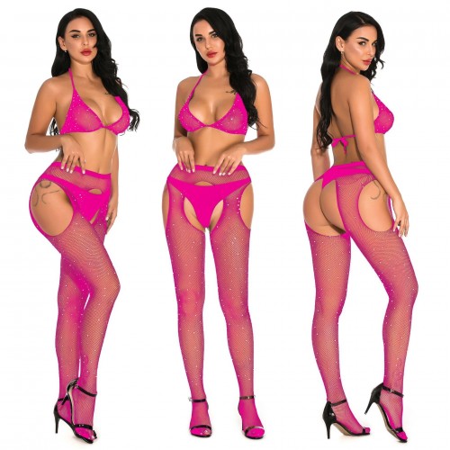 roze bh set glitter visnet one size