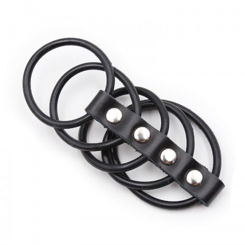Rubberen cockringen sleeve met PU leren band - zwart