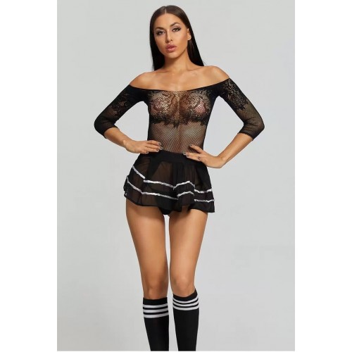 Erotische minidress zwart met visnetpatroon - One Size