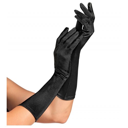 Lange zwarte satijnen handschoenen