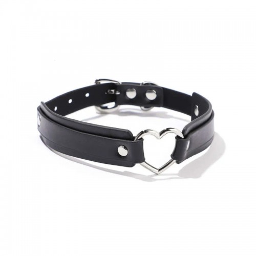 smalle pu leren halsband harten ring
