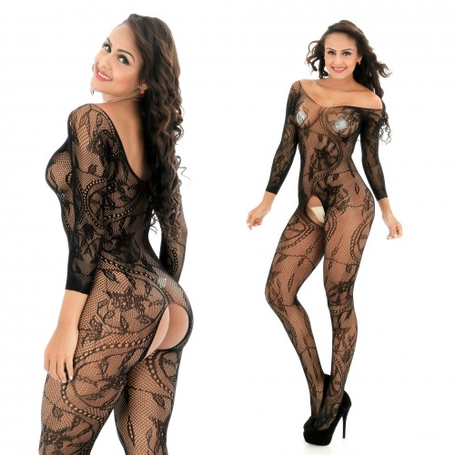 visnet bodysuit open kruis zwart - one size