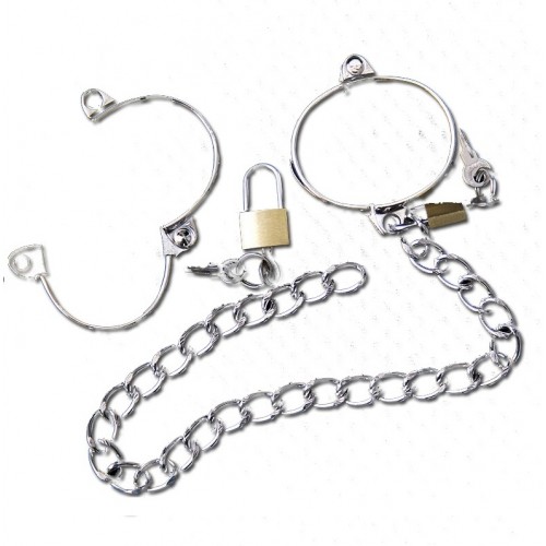 Zilveren handboeien met ketting - 7,0 x 5 cm metaal