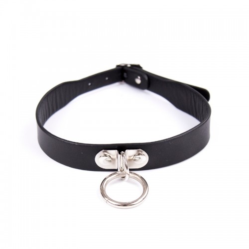 Dunne zwarte halsband met ring