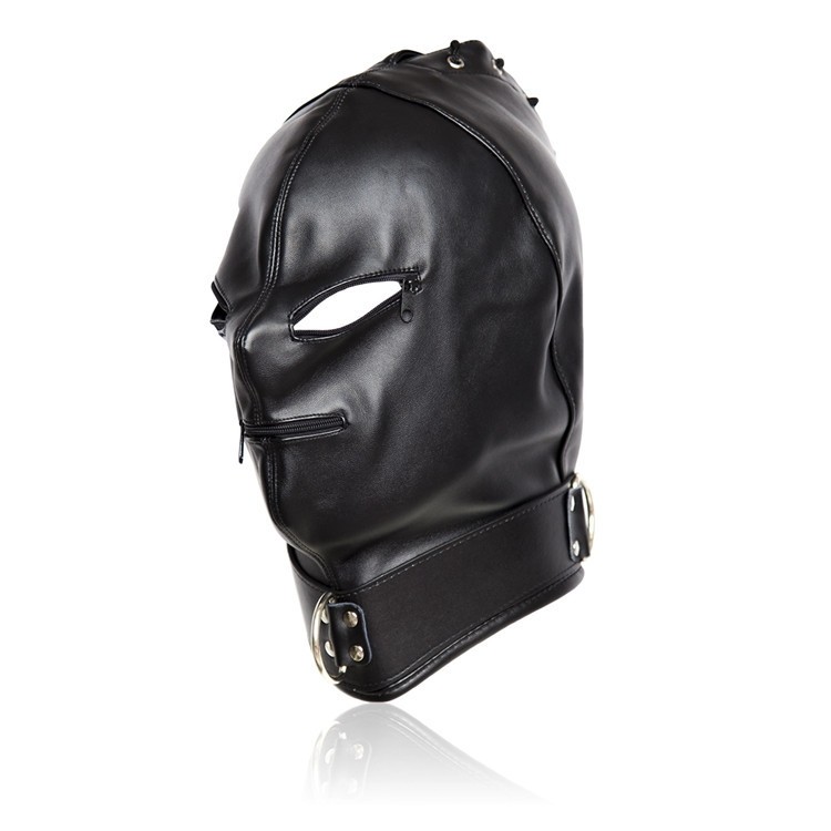 Leren hoofdmasker met mondknevel