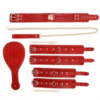 BDSM bondagekit rood pu-slangeleer look 5 delig