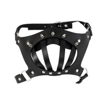 leren masker met mond opening - zwart erotisch