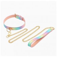 pu leren halsband regenboog glinster riem 