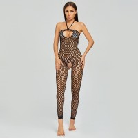 Bodysuit zwart visnet met open kruis - One Size