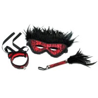bondage play satijnen domina bondage set masker halsband kietelaar