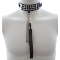 PU leren halsband met studs en riem - zwart