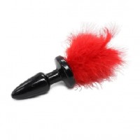 Siliconen buttplug met veren rood 36 - 110 mm